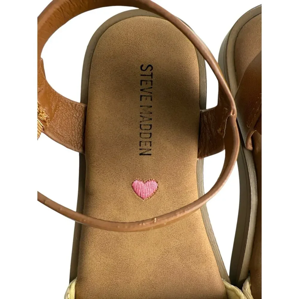 Steve Madden Big Kids Girls Size 1 THEA Raffia Brown‎ Buckle Sandals NWOB